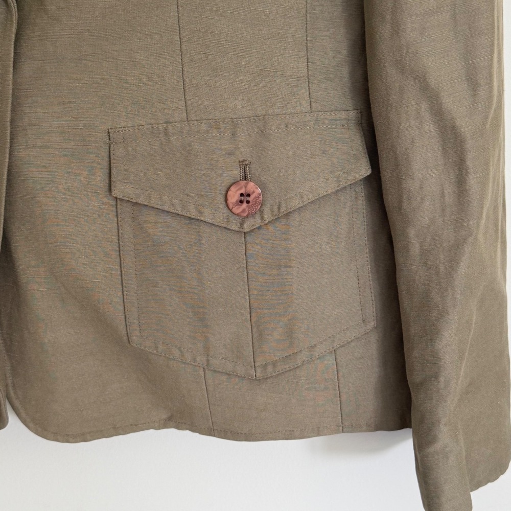 Vintage Talbots Linen Blend Taupe Brown Blazer Jacket Chore Pockets 1 Button 6 - Picture 5 of 11